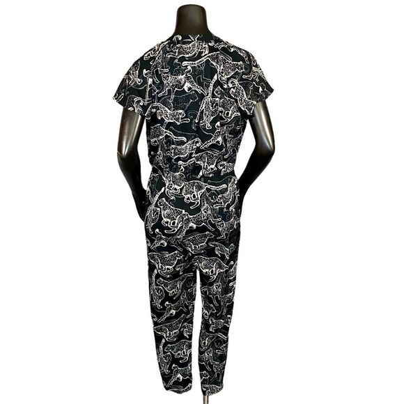 H&M Jumpsuit Black Tan Leopard Cheetah Print Women's Size 6 Lightweight Summer - Picture 2 of 9